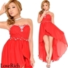 <Love Rich>フラワーレースビジューラウンドカットロングドレス (レッド)